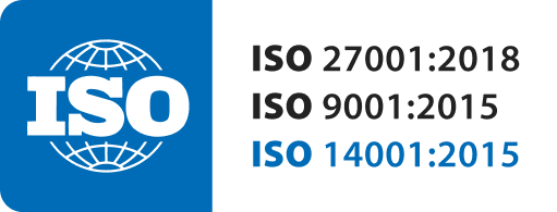 ISO 27001:2018, ISO 9001:2015, ISO 14001:2015 certified
