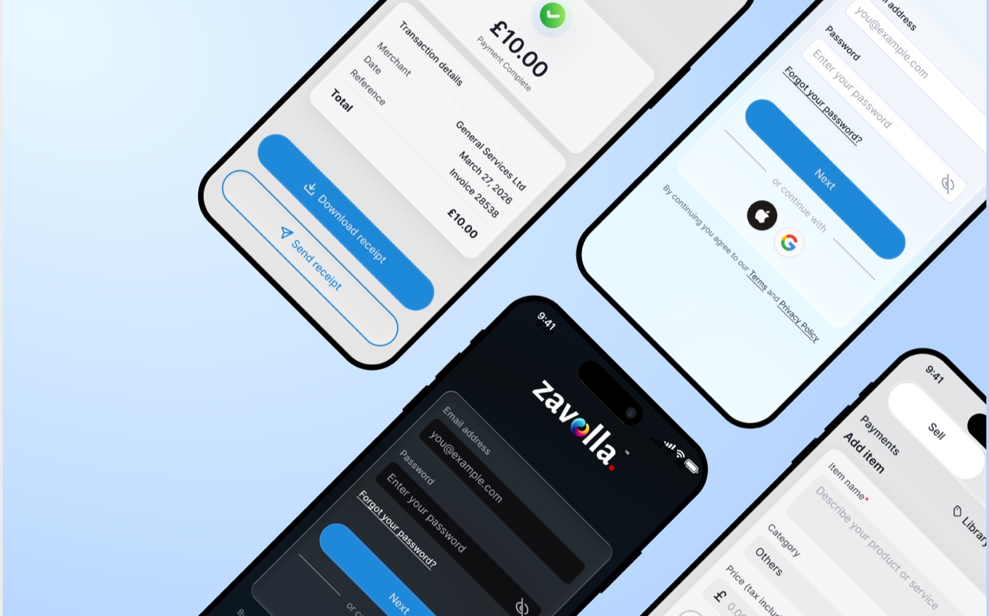 Zavolla: Team access and transaction detail.